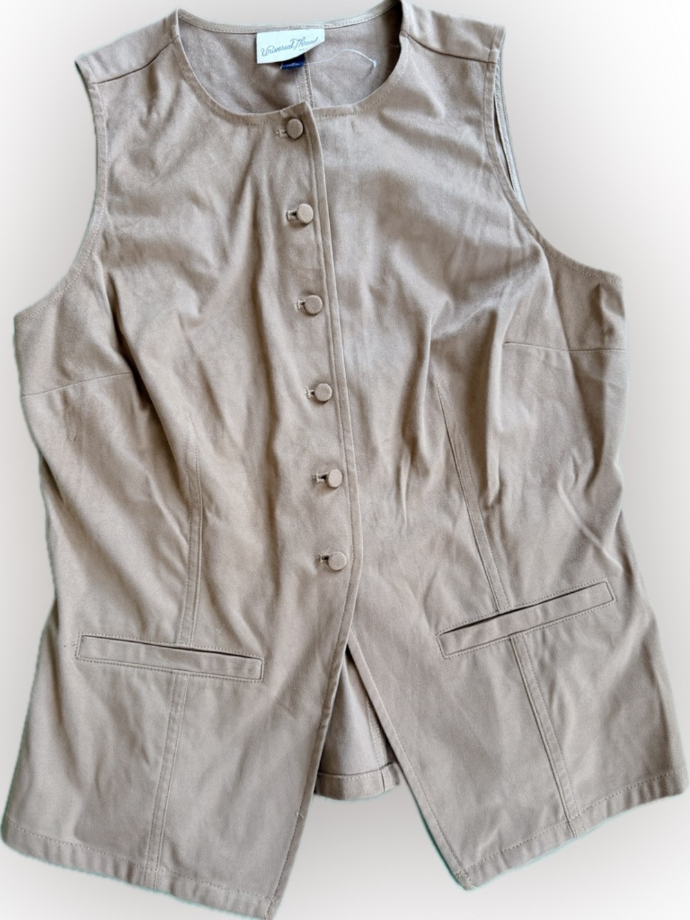 Universal Thread Taupe Button-Front Sleeveless Vest